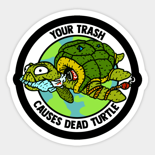 trash turtle, plastic pollution and environmental action icon. Sticker by JJadx